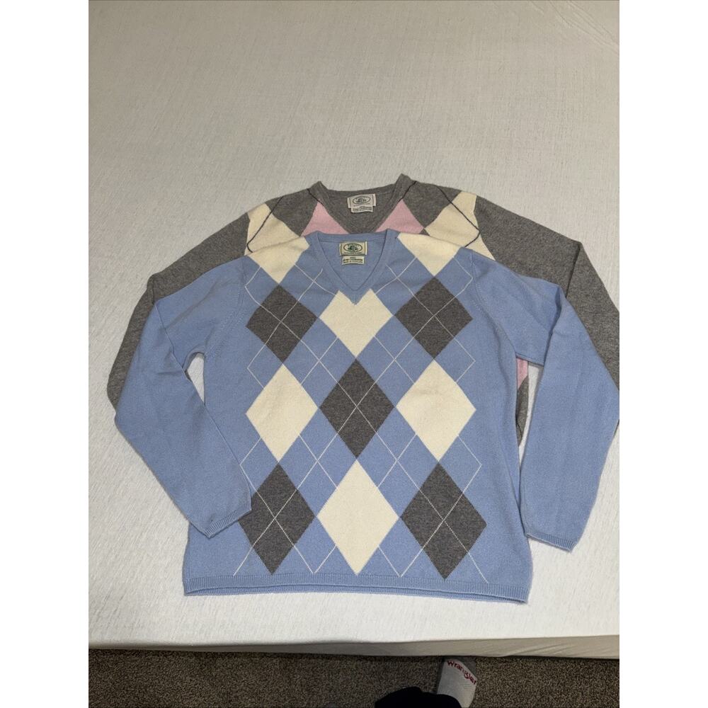 McCulley’s Cashmer Sweater Scotland Women Small Blue Pink V Neck (Lot Of 2) EUC